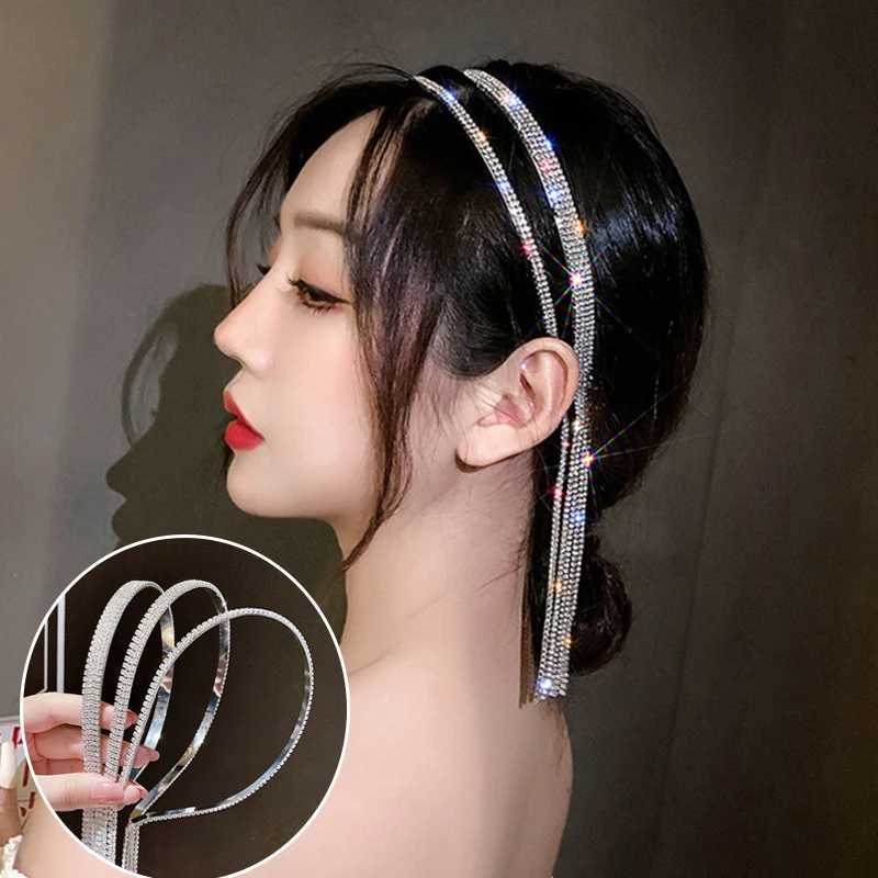 Luxury Rhinestone Hairbands for Women Long Tassel Bow Bands Korean Crystal Headband Wedding Hair Band Accessories D260326