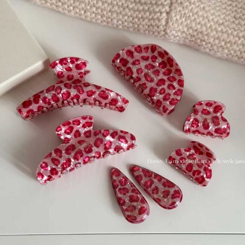 Korean pink leopard print hair claw clip high sense design luxury hair accessories for women H260326