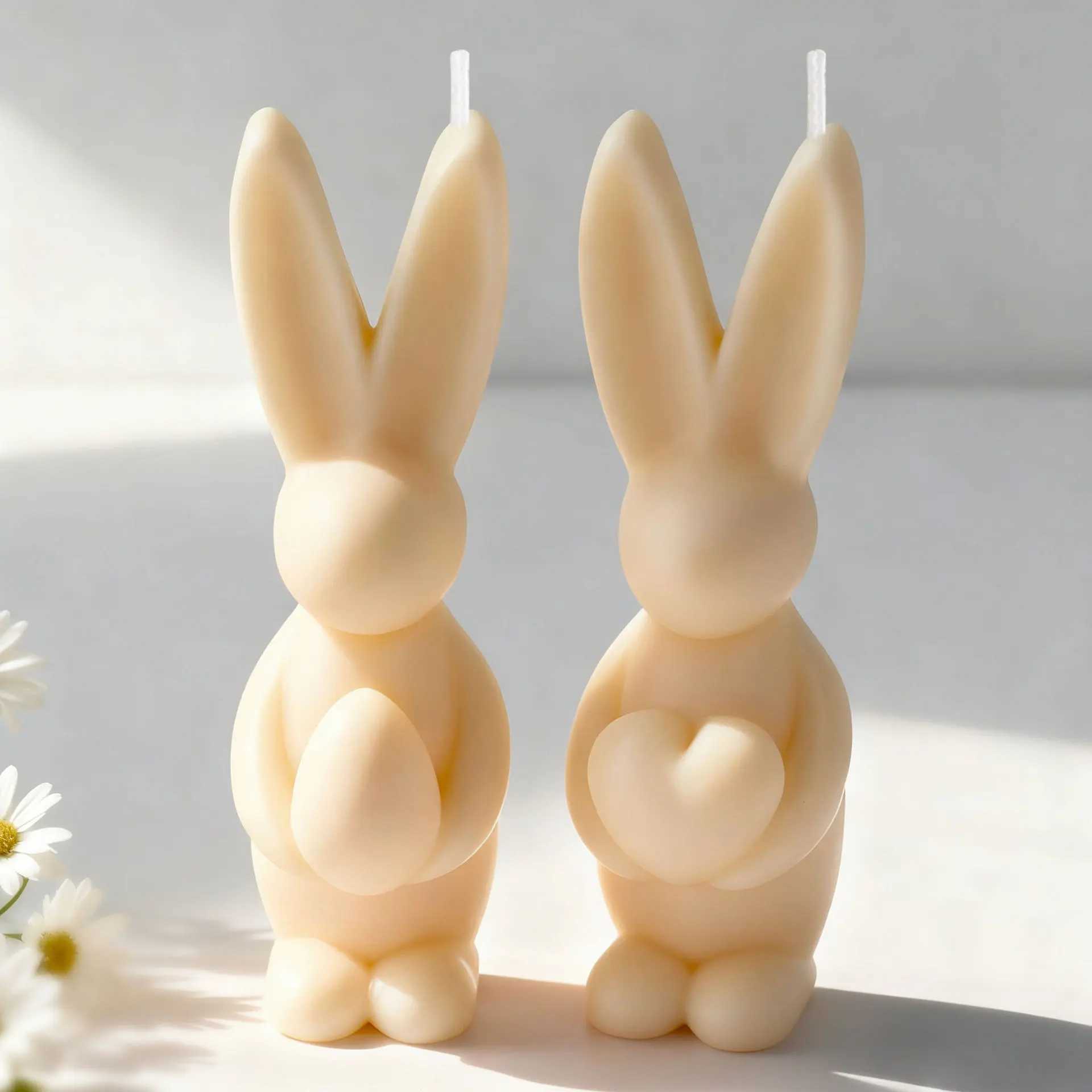 Easter Bunny Candle Silicone 3D Rabbit Bunny Egg Heart Aromatherapy Soap Gypsum Plaster Ornament Gift Mould Home Decor H260326