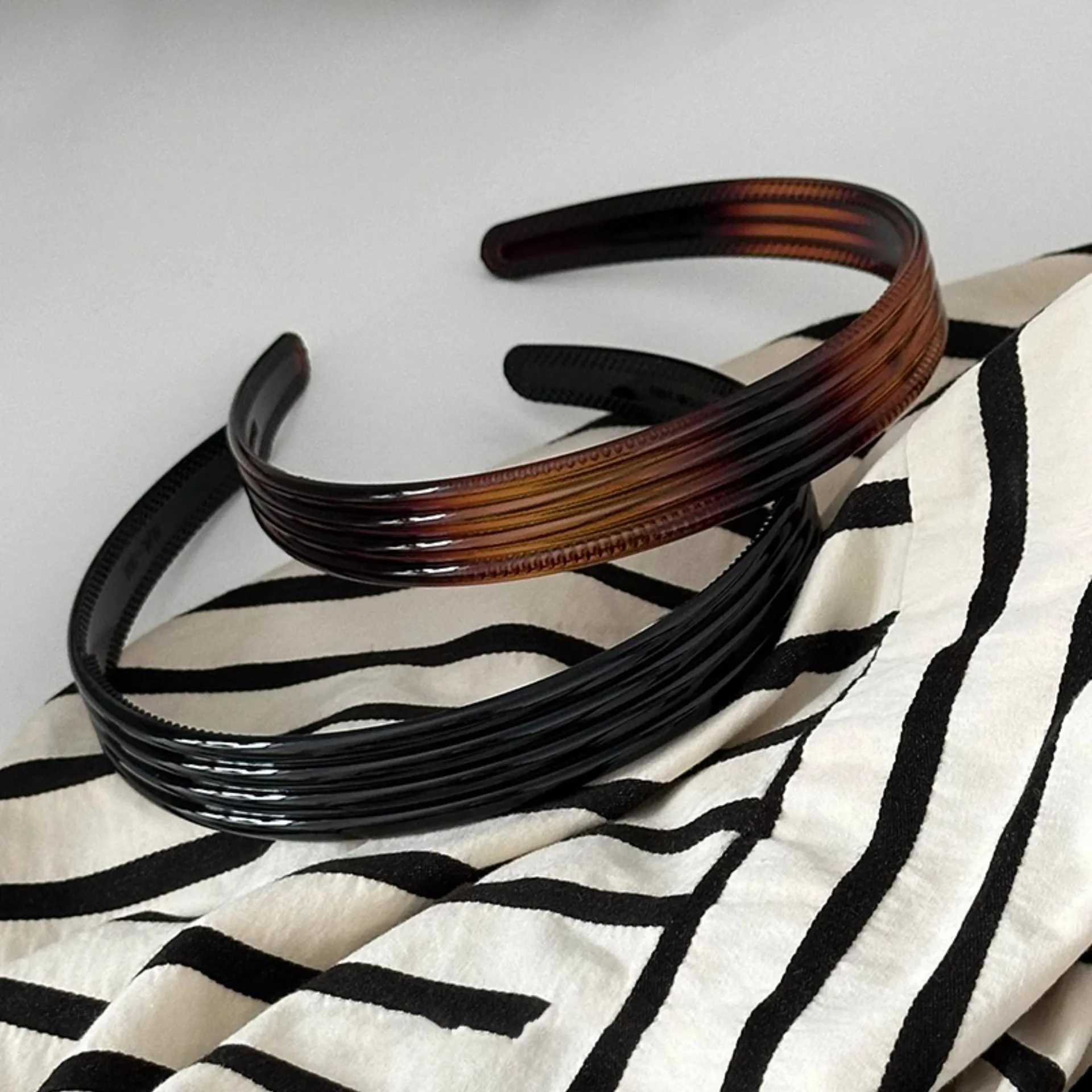 Simple Acrylic Wide Headband Retro Brown Black Toothed Hairband Women Solid Striped Hair Hoops Korean Style Hair Accessories D260326
