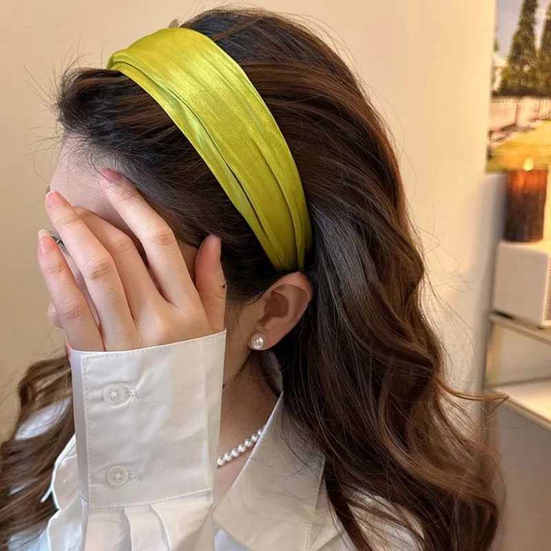 Korean Solid Color Satin Headband for Women Girls Fashion Elegant Wide Sponge Hair Hoop Headwear Hair Accessories D260326