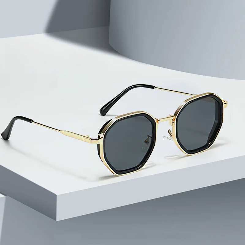 2025 New in Vintage Sunglasses for Women Modern Fashionable Octagonal Glasses with Black Lenses Golden Edging Sun Glasses D260326