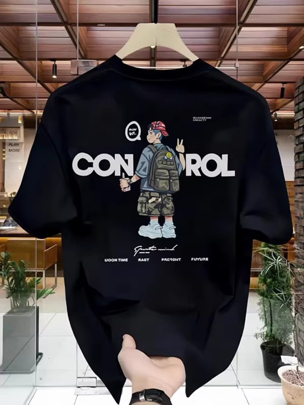Summer New Arrivals Men's American High-Street T-Shirts | Youth-Focused Figure Graffiti Graphic Crew Neck Short Sleeve Base Layer Tops
