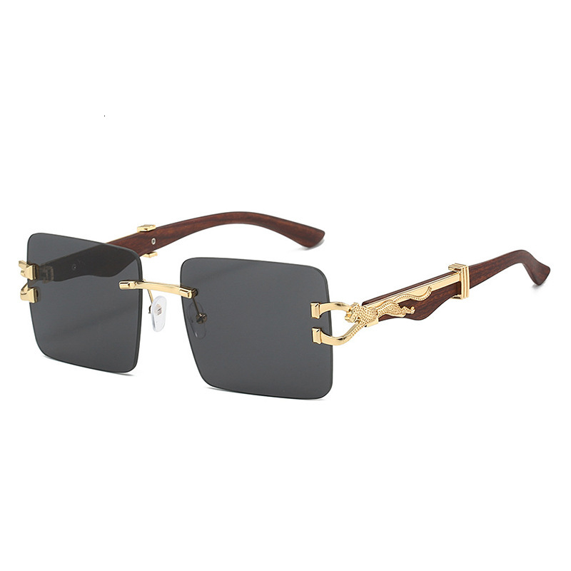 Luxury Brand Designer Sunglasses Aliexpress New Frameless Leopard Head Sunglasses For Men And Women Classic Retro Cheetah Imitation Wood Grain Temple 