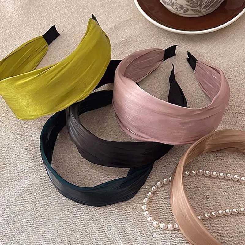 Korean Solid Color Satin Headband for Women Girls Fashion Elegant Wide Sponge Hair Hoop Headwear Hair Accessories D260326