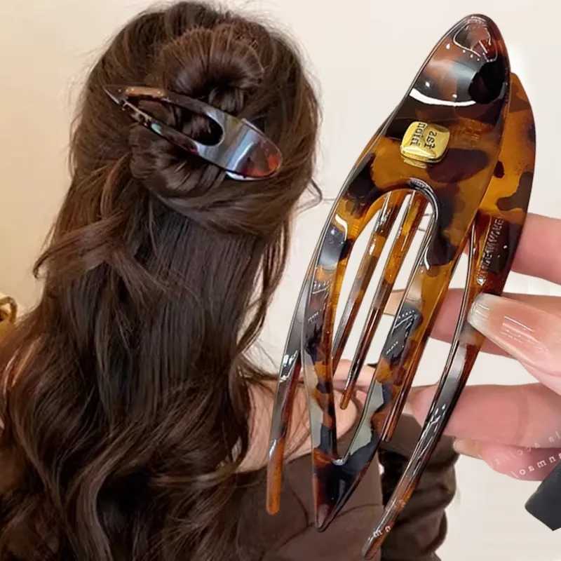 Retro Korean Acrylic Leopard Print Flat Hair Claw Clips Lazy Style Large Long-Shape Hair Pin Hair Accessories Headwear for Women H260326