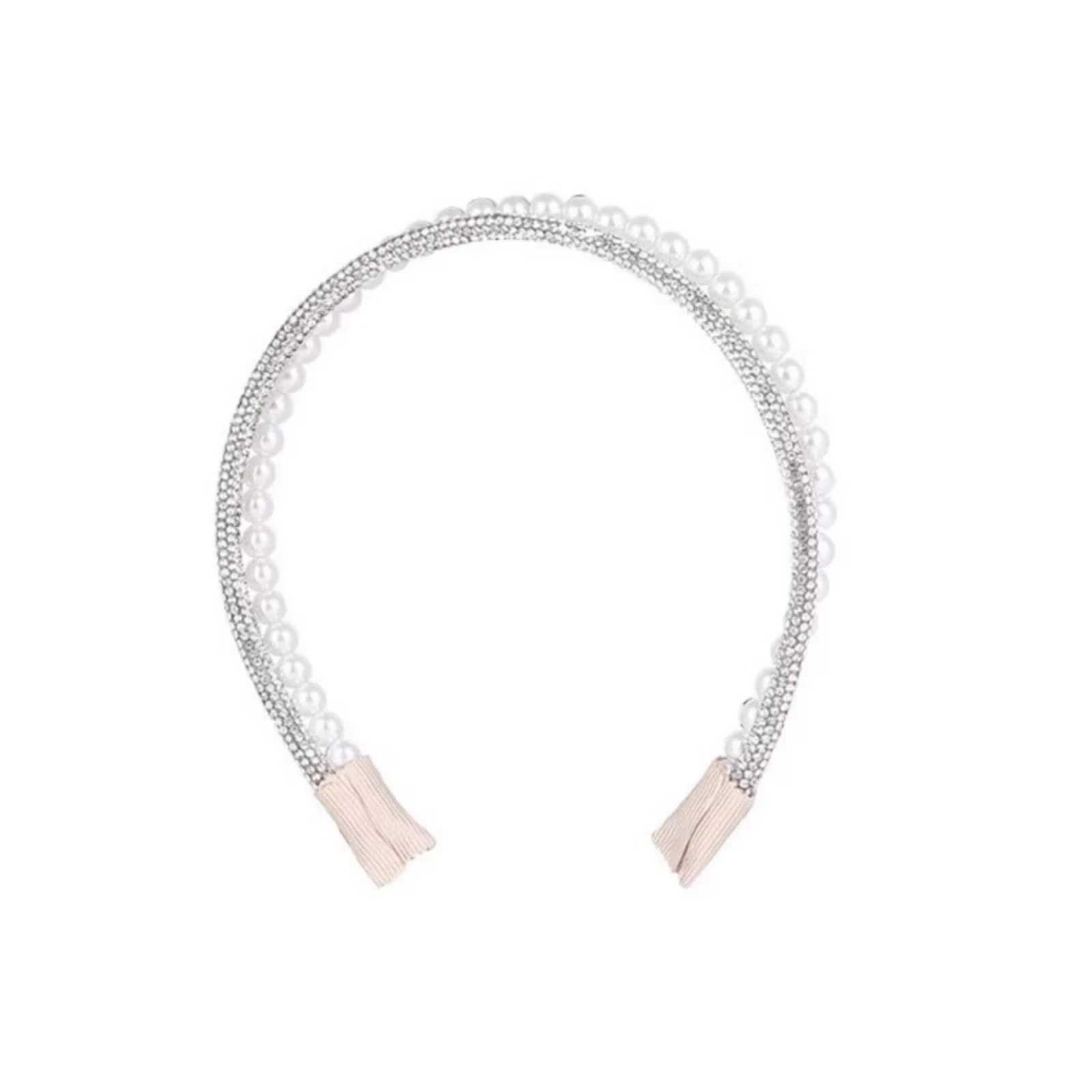 1PC Fashionable Double-Layer Imitation Pearl Rhinestone Hair Hoop for Women - High-End Rhinestone-Inlaid Versatile for Outing D260326