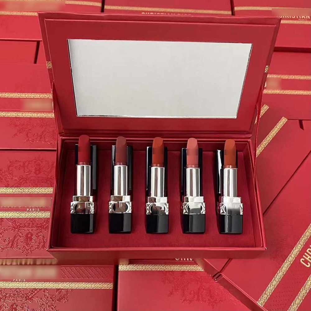 Year of the Horse Limited Edition Blue & Gold 5-Piece Lipstick Set 1.5g*5, Shades 999 720 188 288 888, Long-Lasting Highly Pigmented Velvet Finish DI06
