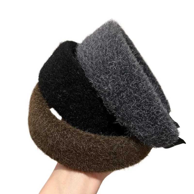 Korean Style Woolen Wide Version High Skull Headband for Women Sweet Hair Ornament Headband Band Hair Hoop Fashion Accessories D260326
