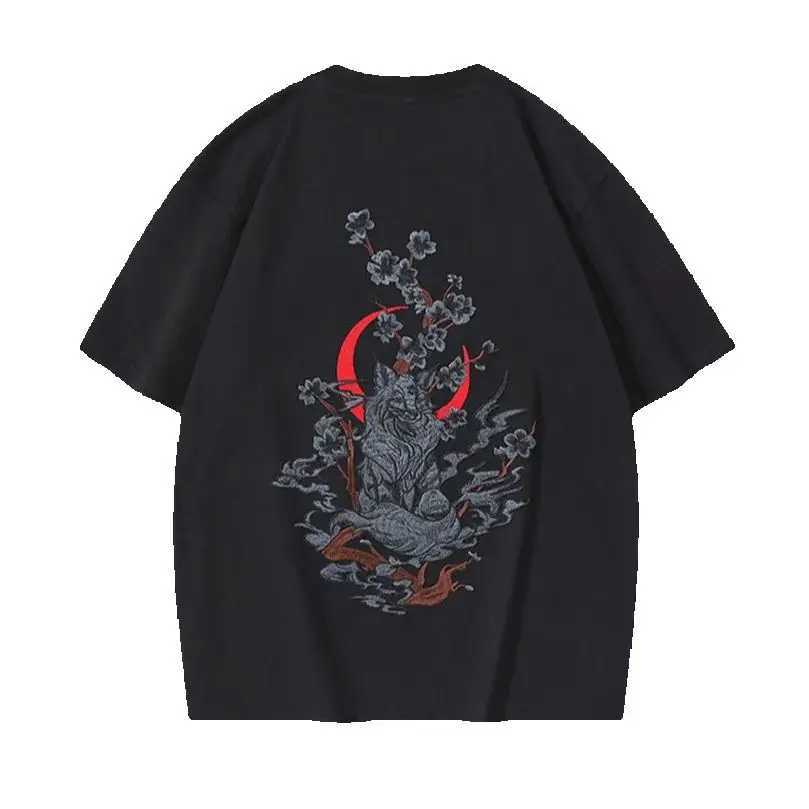 Summer Embroidery New Short Sleeve T-Shirt Mens Round Neck Loose Large Size Cotton Top Tee Heavy Brand Casual Tshirt Sukajan C260326