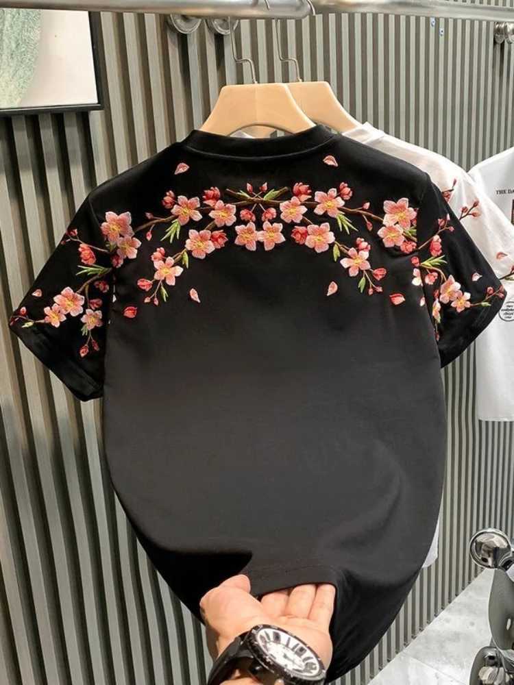 Man Tee Shirts O Neck Top Slim Fit Embroidery T Shirt for Men Party Korean Clothing Ordinary Streetwear Vintage Cheap Clothes C260326