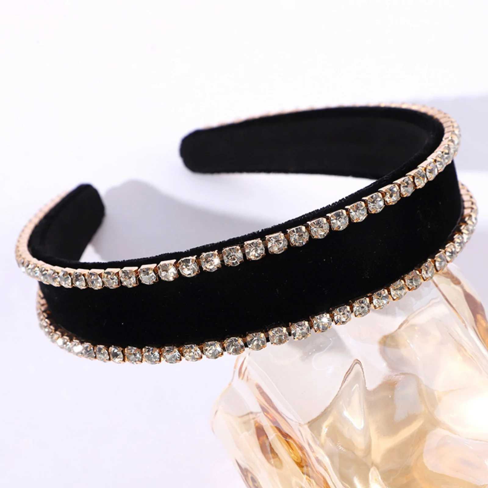 1 PC Exquisite Rhinestone Velvet Wide-brimmed Headband Luxury Elegant High-end Hair Accessory for Women Volumizing Hair Hoop D260326
