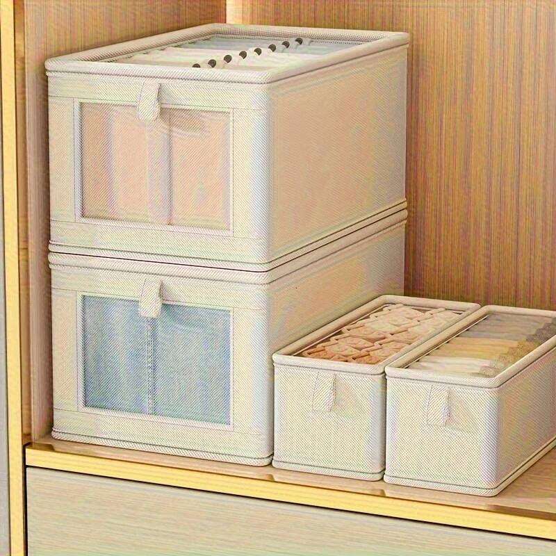 Large Foldable Canvas Storage Box with Clear Window - Organize and Store Clothing Space-Saving Home Closet Organizer 26Y0326