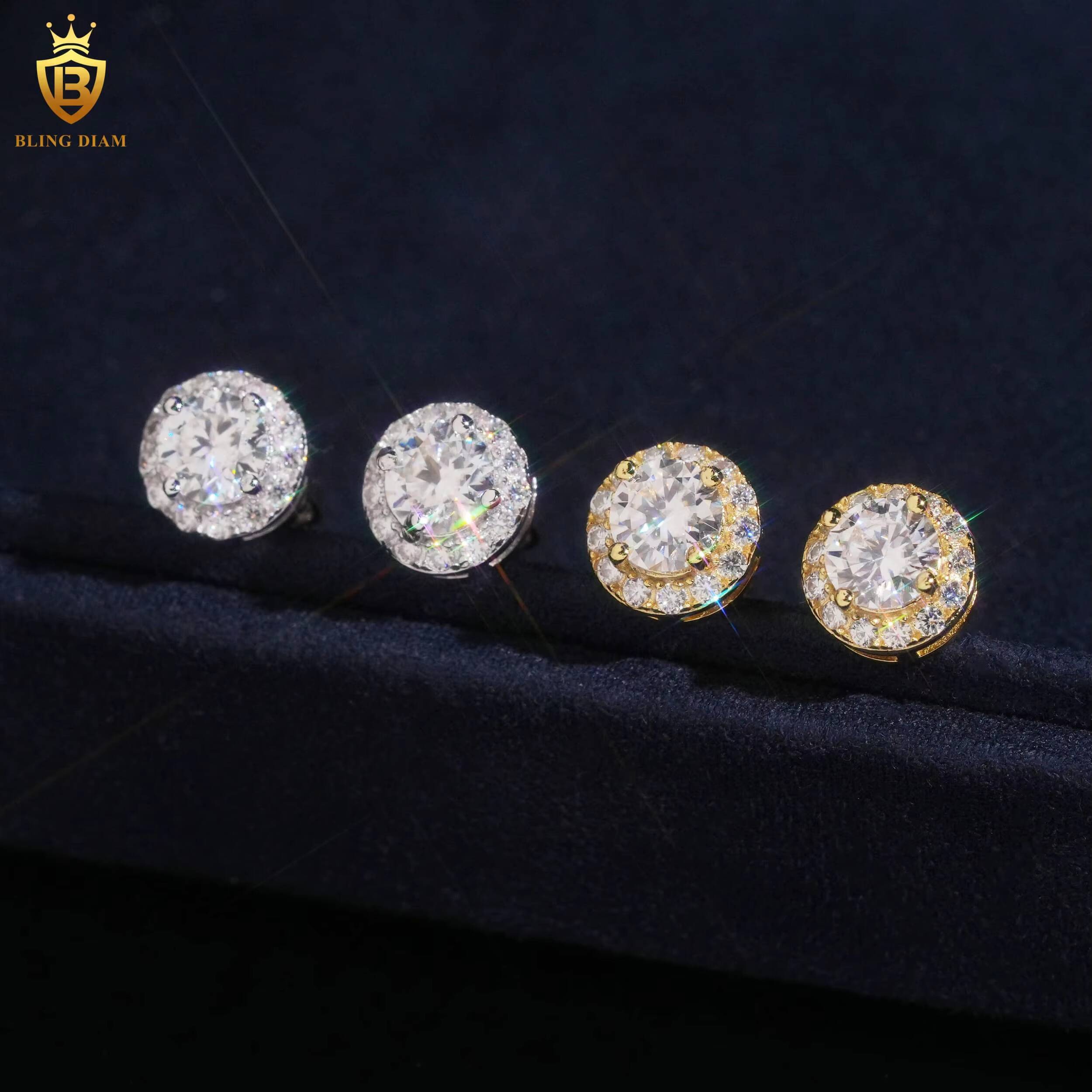 USA Local Stock High Quality Hip Hop Style 5MM 925 Silver Halo Design Moissanite Diamond Stud Earrings Men