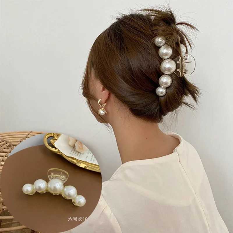 Elegant Hyperbole Big Pearls Acrylic Hair Claw Clips Big Size Makeup Hair Styling Barrettes for Women Hair Accessories H260326