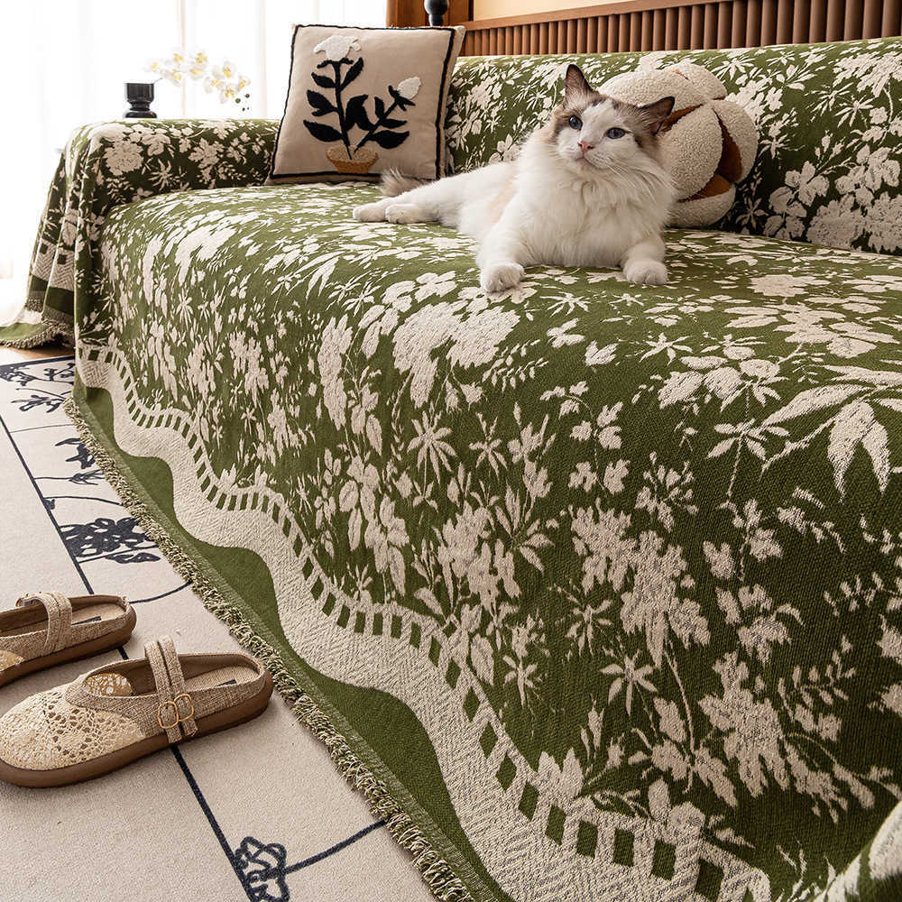 Flower sea retro light luxury sofa cover fabric, all-season universal anti-slip one-piece high-end Chenille full set cover S26326