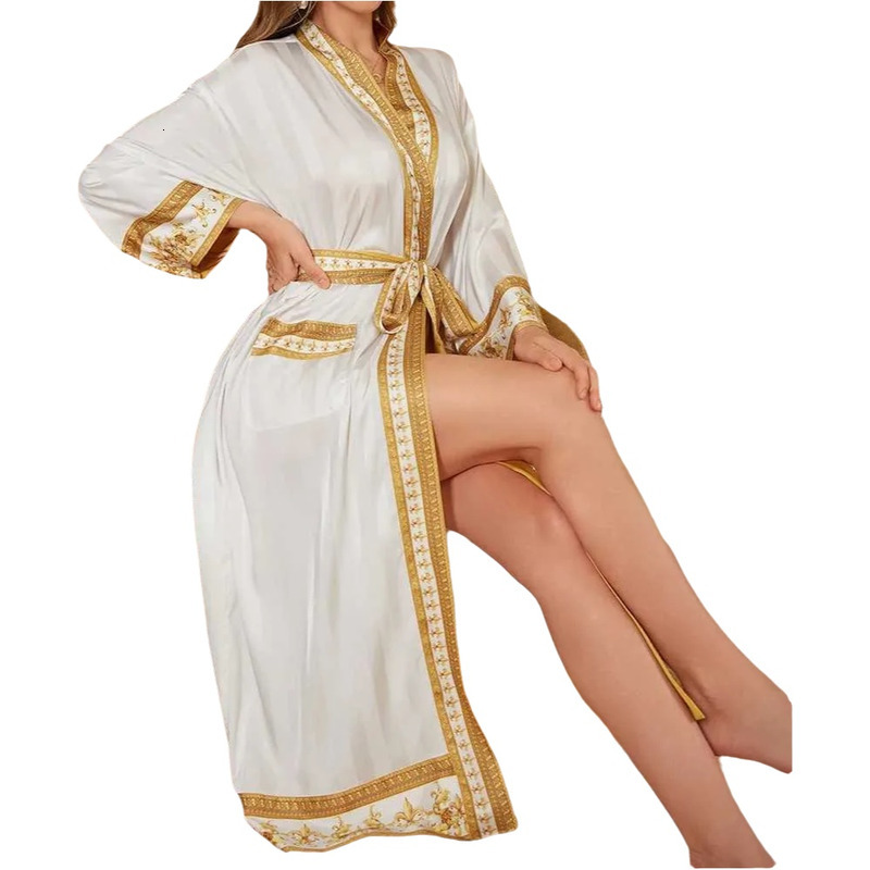 Multi Colors Sleeved Robe Pajama Womens Spring and Autumn Long Style Fashionable Printing Bathrobe