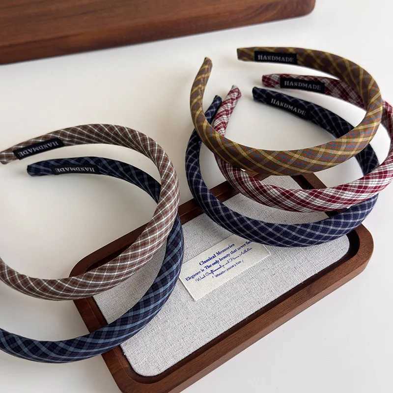 Fashion Elegant Plaid Bezel Hair Hoop for Womens Korean Retro Wide Side Headbands Girls for Holiday Party Hair Bands Accessories D260326