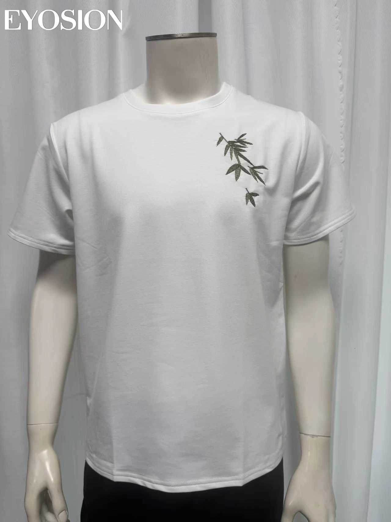 New Summer T-shirt for Mens Retro Chinese Bamboo Embroidery Print Casual Short Sleeve Slim Fit Round Neck Tee Top Plus Size C260326