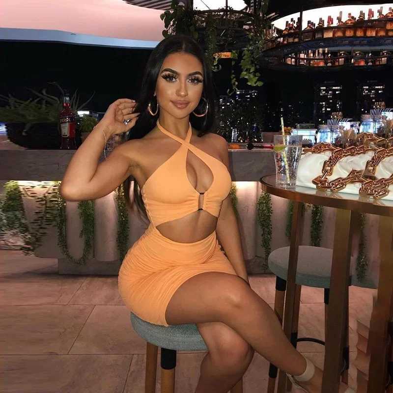 Sexy Bodycon Dress for Women Summer Solid Color Backless Cut out Women Cross Halter Collar Club Cocktail Party Mini Dress M260326