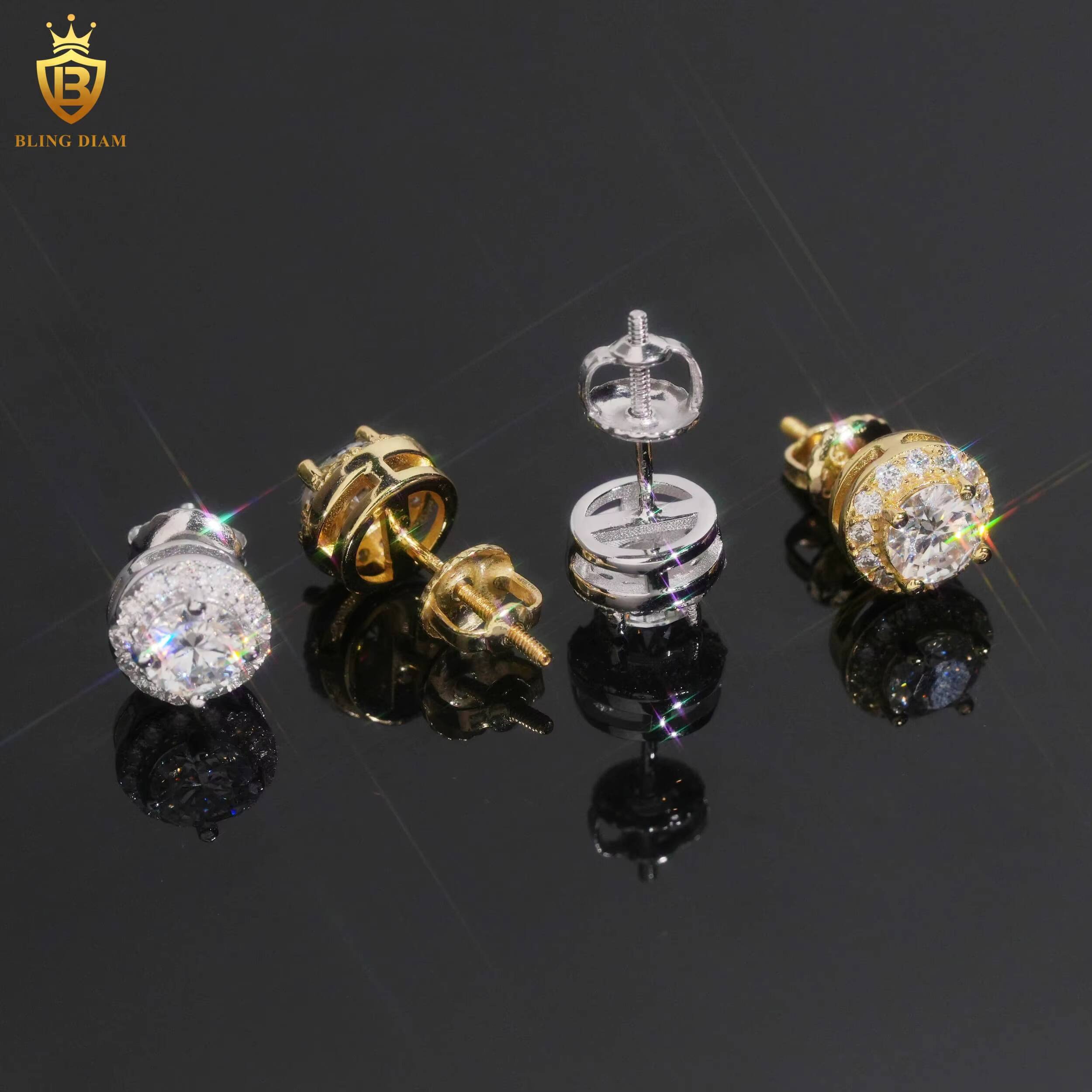 USA Local Stock High Quality Hip Hop Style 5MM 925 Silver Halo Design Moissanite Diamond Stud Earrings Men
