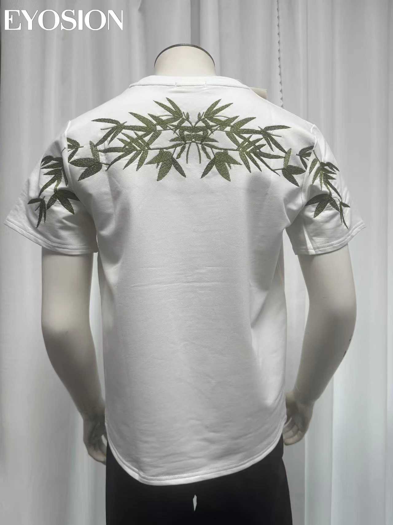 New Summer T-shirt for Mens Retro Chinese Bamboo Embroidery Print Casual Short Sleeve Slim Fit Round Neck Tee Top Plus Size C260326