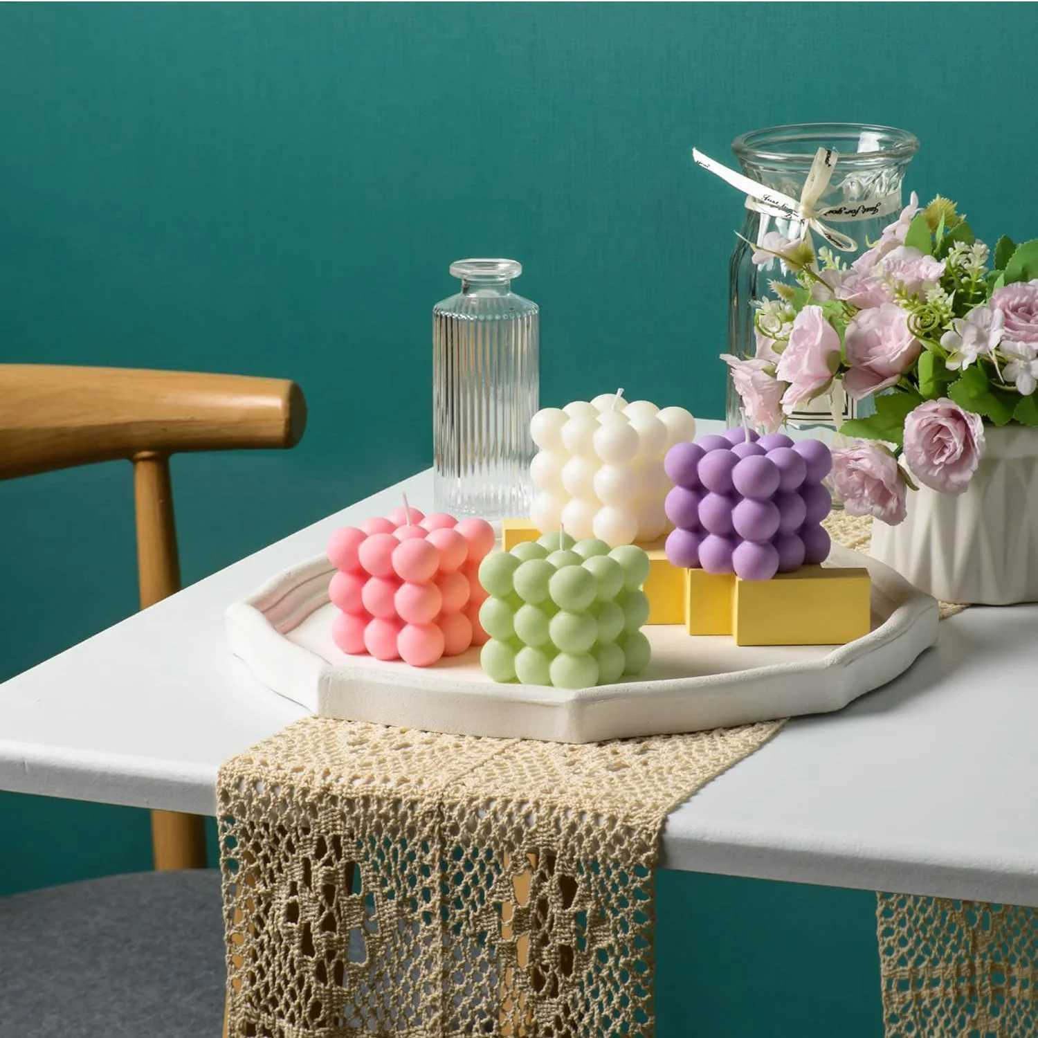 2 Pieces White Pink Bubble Candle - Cube Soy Wax Candles Home Decor Candle Scented Candle Home Use and Gifting WhitePink H260326