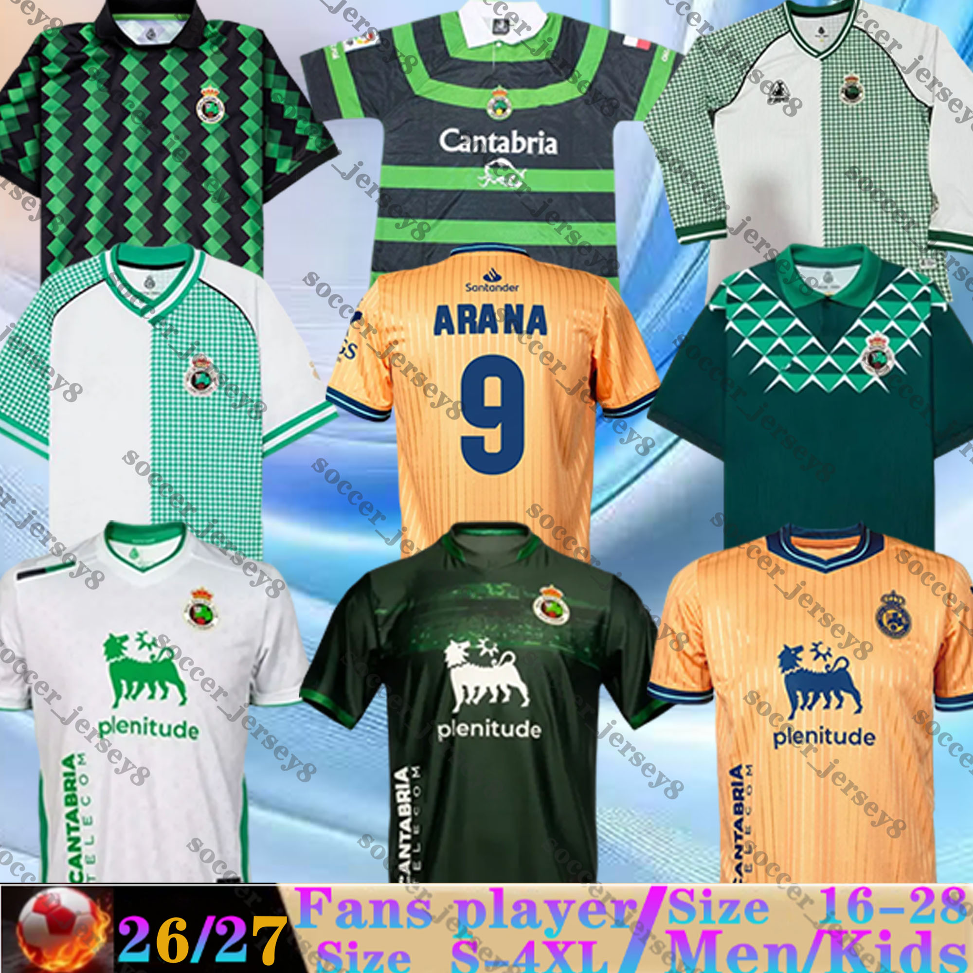25 26 Racing de Santander Soccer Jerseys Retro 1999 2001 VILLALIBRE ANDRES VICENTE JEREMY ARANA 2025 2026 Football Shirts RODRIGUEZ CANALES KARRIKABURU Men kids kit