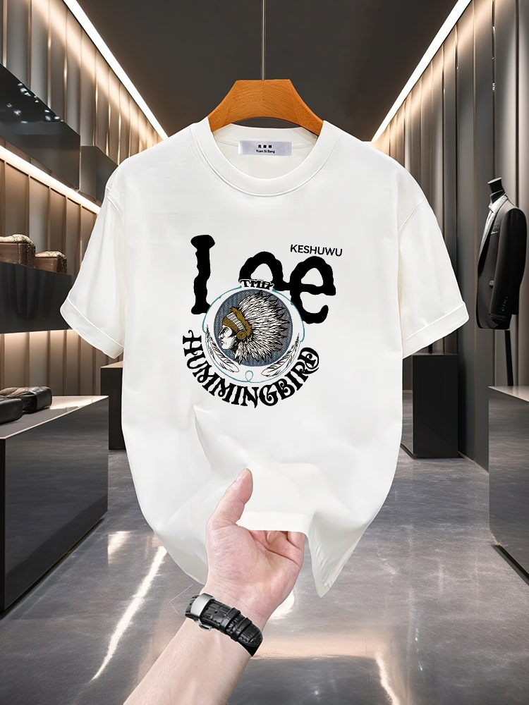 2026 Summer European Streetwear Indian Print T-Shirt, Men's Korean Style Slim Fit Short Sleeve, Trendy Casual Tees