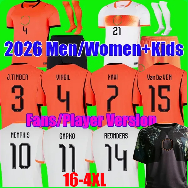 2026 Netherlands Soccer Jerseys MEMPHIS REIJNDERS GAKPO EMEGHA XAVI AKE VIRGIL GRAVENBERCH F. DE JONG DE LIGT J.TIMBER VAN DE VEN Dutch Hollands Football shirt kids set