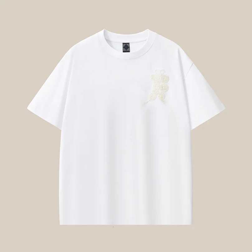 Heavyweight Combed Cotton Short-Sleeve Tshirt Men Crew Neck Drop Shoulder National Qilin Embroidery Plus-Size Half Sleeves D042 C260326