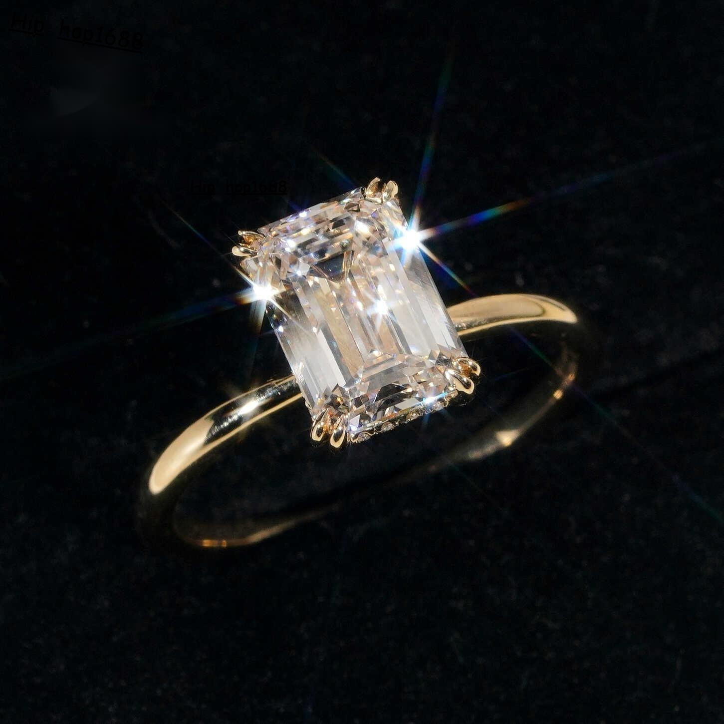 Lab Grown Diamond Jewelry Rings 14K Yellow Gold E/VVS2 Emerald Cut Diamond Engagement Wedding Rings for Women