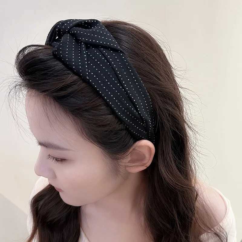 Wide Womens High Cranium Polka Dots Print Headband with Center Knot for Adult Daily Casual Hair Hoop Accessories D260326