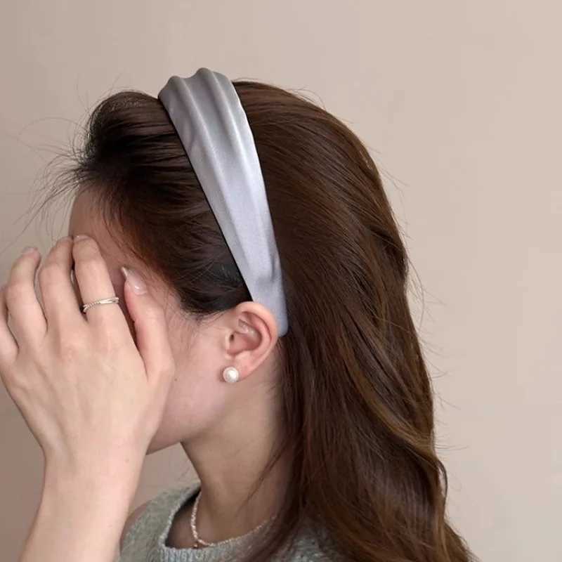 New Korean Style Satin Headbands Solid Color 4cm Wide Hairbands Ladies Non-slip High Cranium Hair Hoops Fashion Hair Accessories D260326