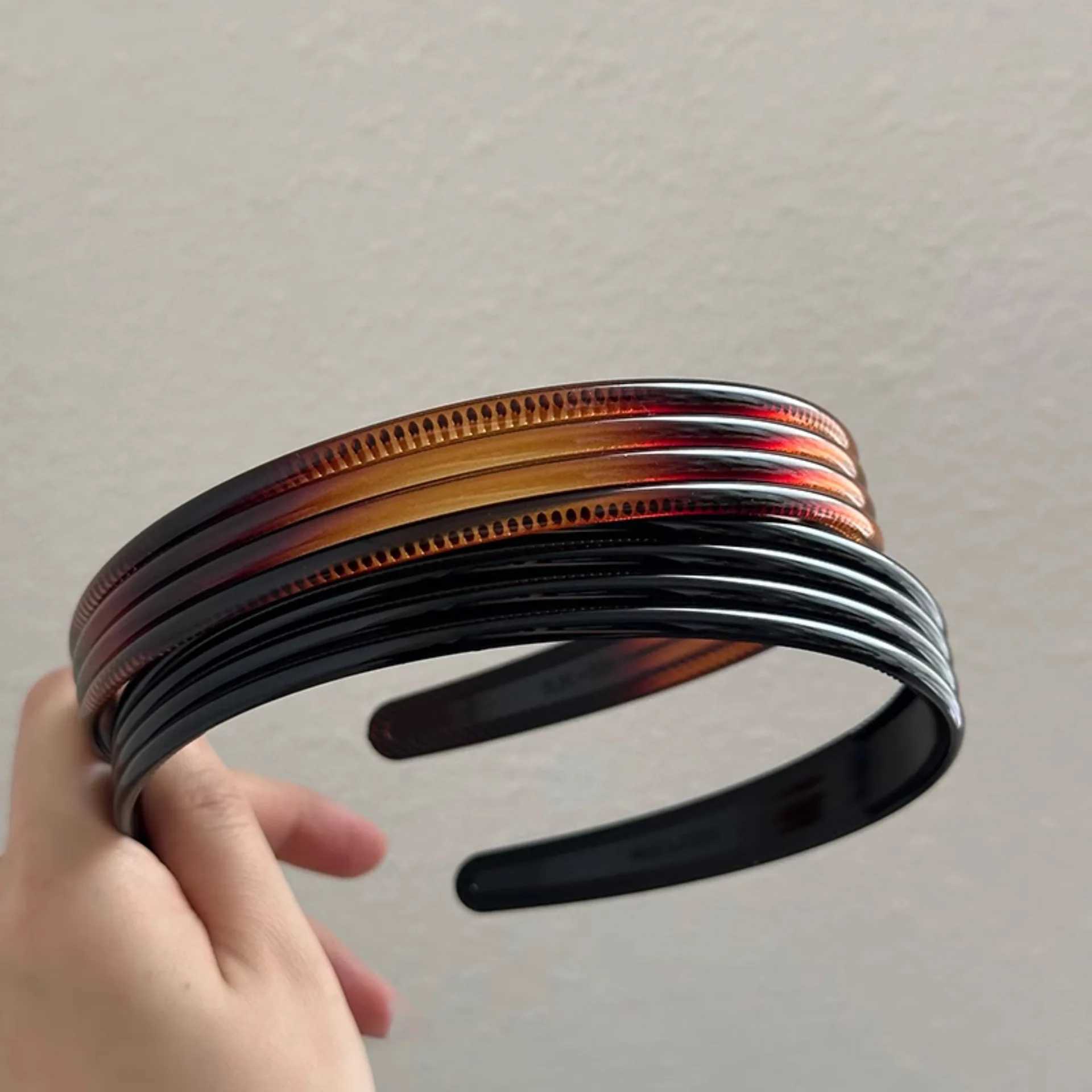 Simple Acrylic Wide Headband Retro Brown Black Toothed Hairband Women Solid Striped Hair Hoops Korean Style Hair Accessories D260326