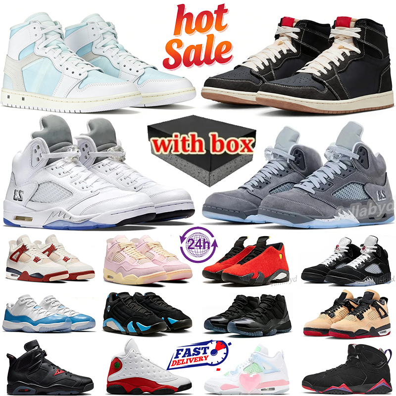 with box Designer Basketball shoes 4 4s Alaska Black Cat Brick After Brick 5 5s wolf grey White Metallic 11 11s gamma blue 14s University Blue Trainers sport shoes