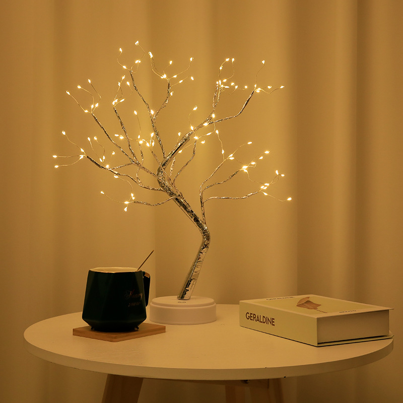 LED Pearl Tree Light, Touch Control Table Lamp, USB/Battery Powered Bedroom Decor Night Light