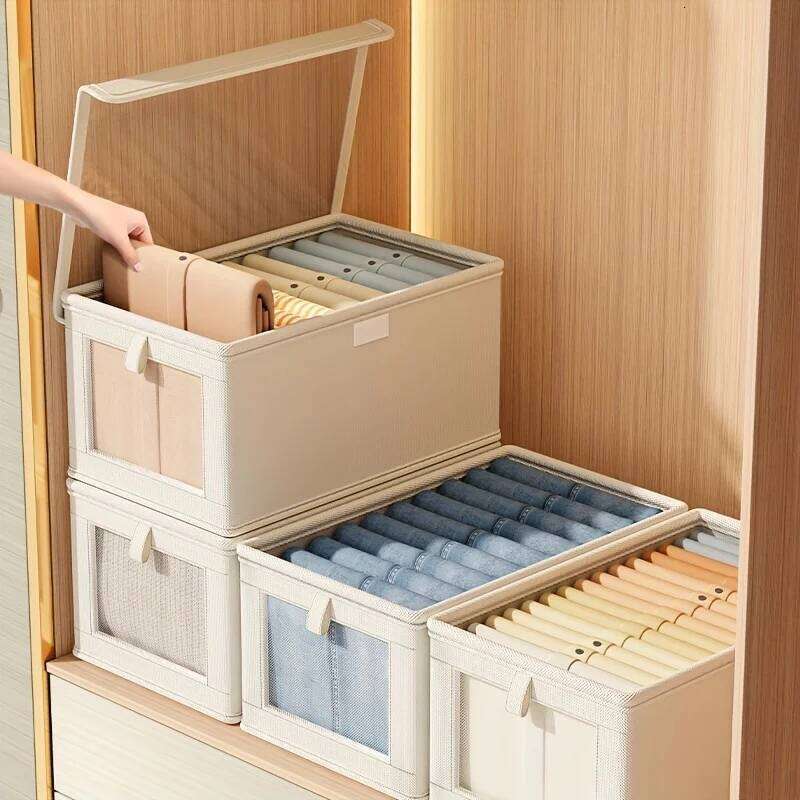 Large Foldable Canvas Storage Box with Clear Window - Organize and Store Clothing Space-Saving Home Closet Organizer 26Y0326