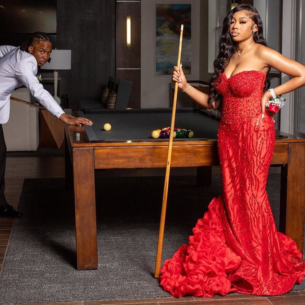 Elegant Red Prom Dresses 2026 With Ruffles Black Girls Mermaid Birthday Party Outfit Sequin Evening Dress Homecoming