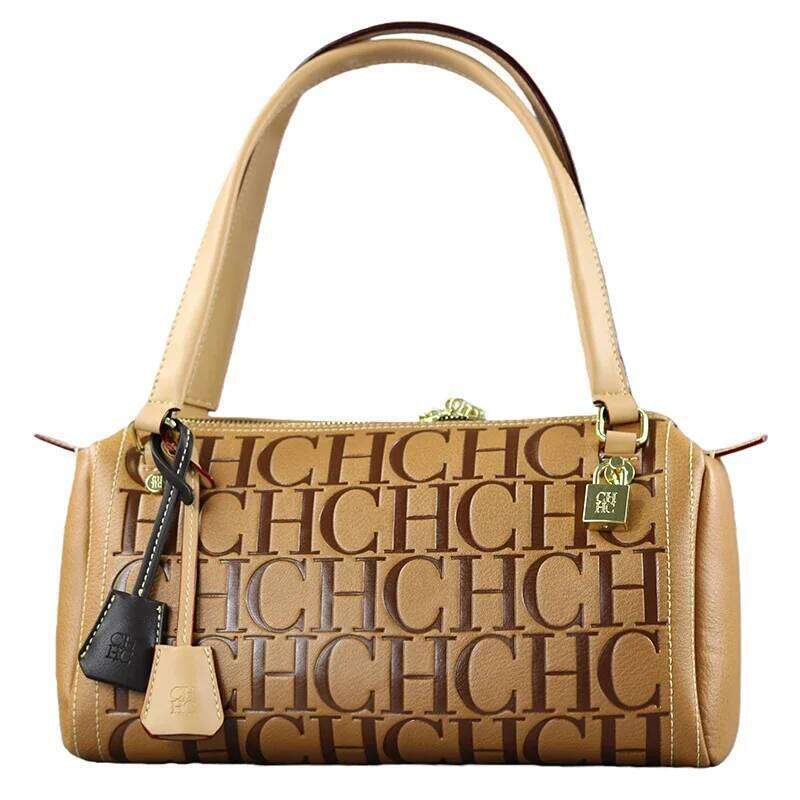 2025Vintage Style CH Brand Fashion Embossed Letter Cylindrical Handbag Large Capacity Commuter Shoulder Bag