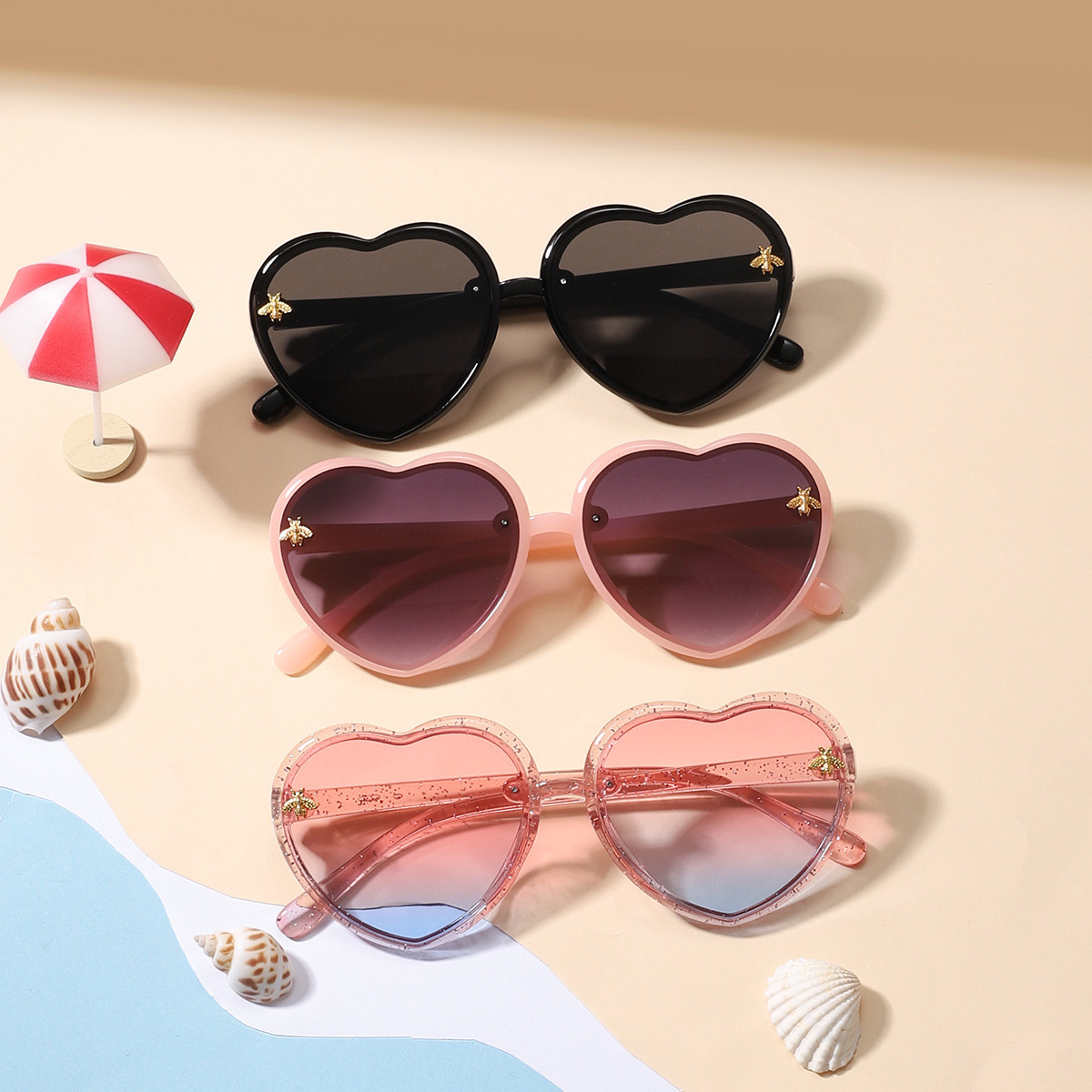 Luxury Brand Designer Sunglasses Rayon New Korean Retro Heart Frame Little Bee Personalized Children's Sunglasses Fashion Children's Sunglas