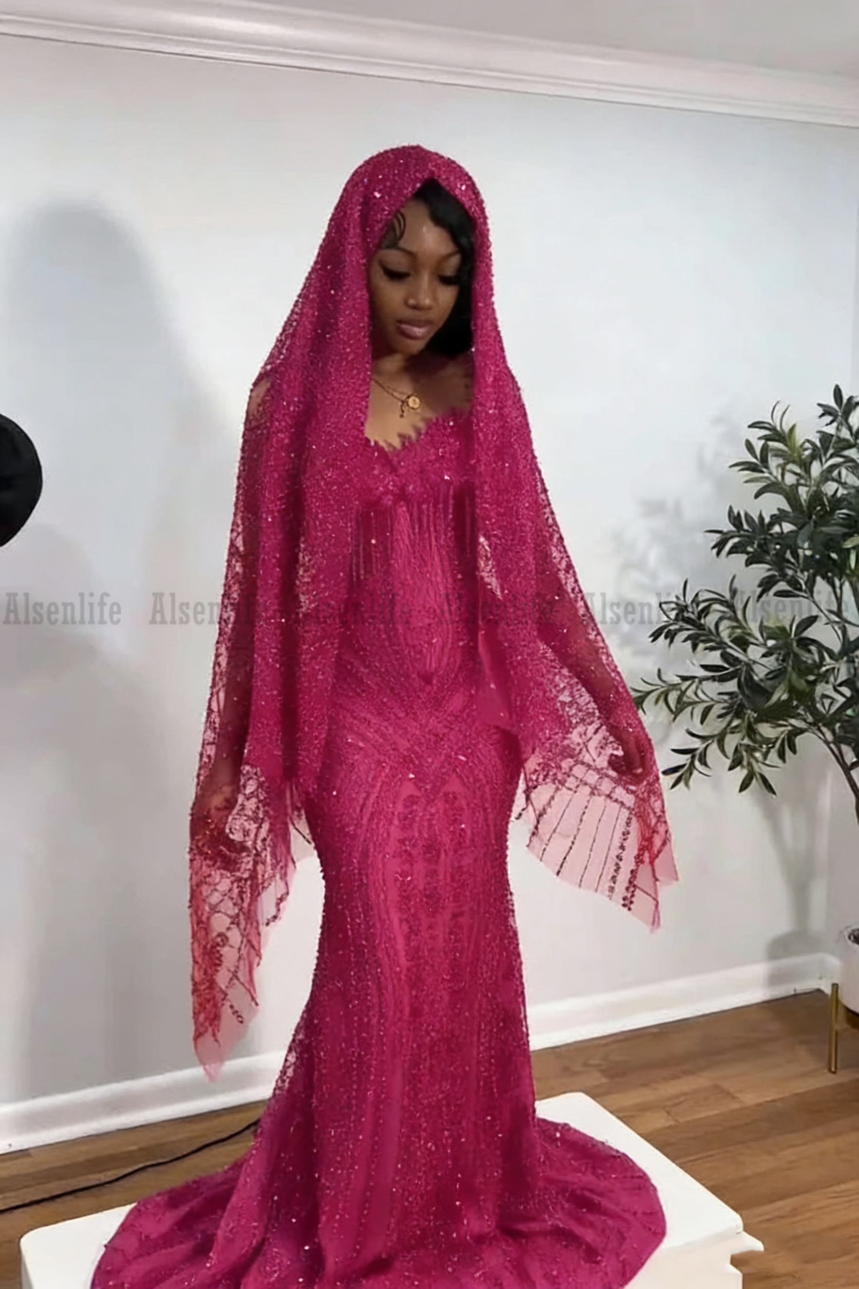 Elegant Black Prom Dresses 2026 Beading Crystal Evening Dress With Veil Long Birthday Party Gowns