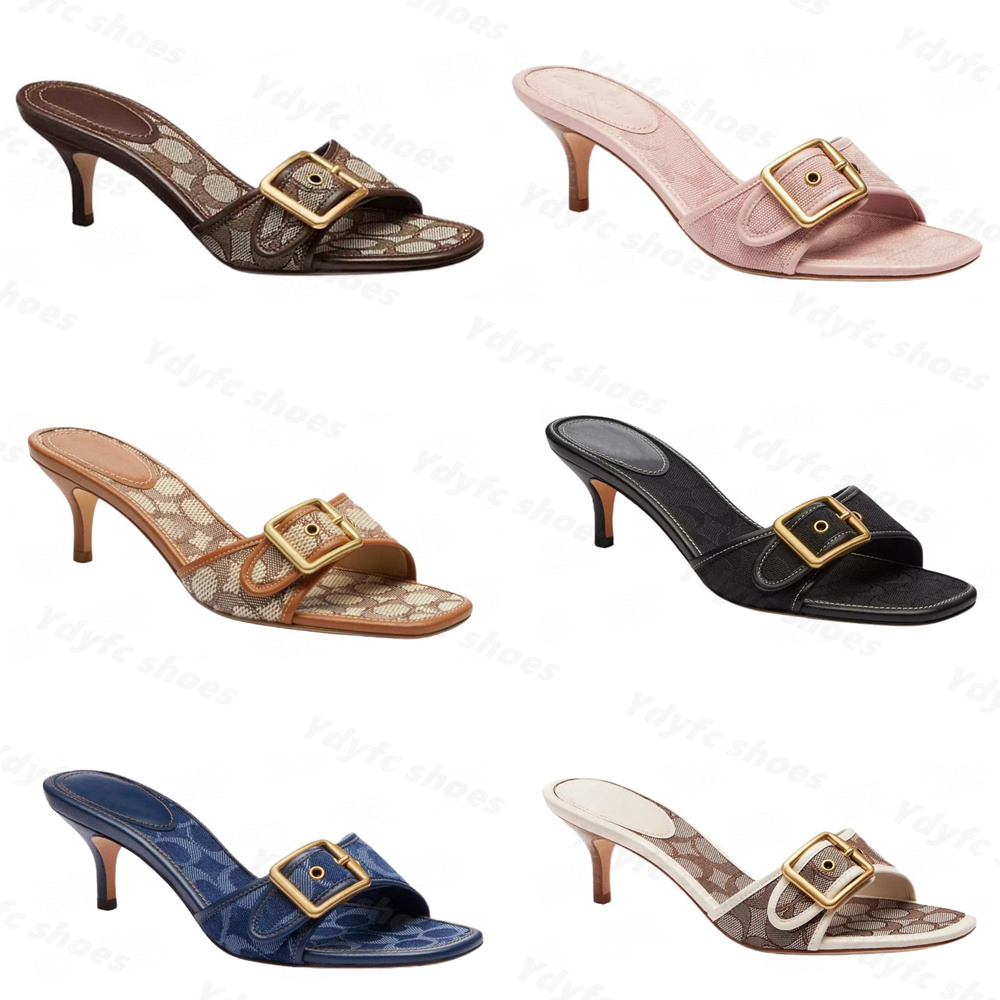 Designer Margot Sandals Women Kitten Heels C Beach Summer Luxury Denim Heel High Leather Slippers Fall Mules Pumps Cute Lady Low Heeled Size 35-42