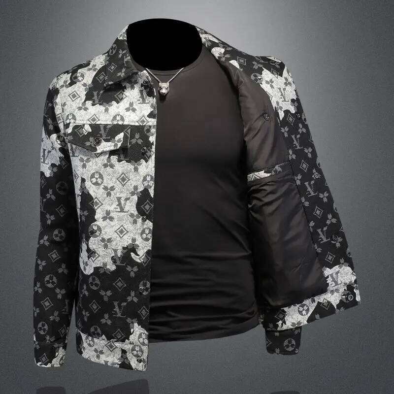 Men's Spring Autumn Denim Ins Middle-Aged And Young Casual Jacquard Jacket European Station Men's Trendy Top