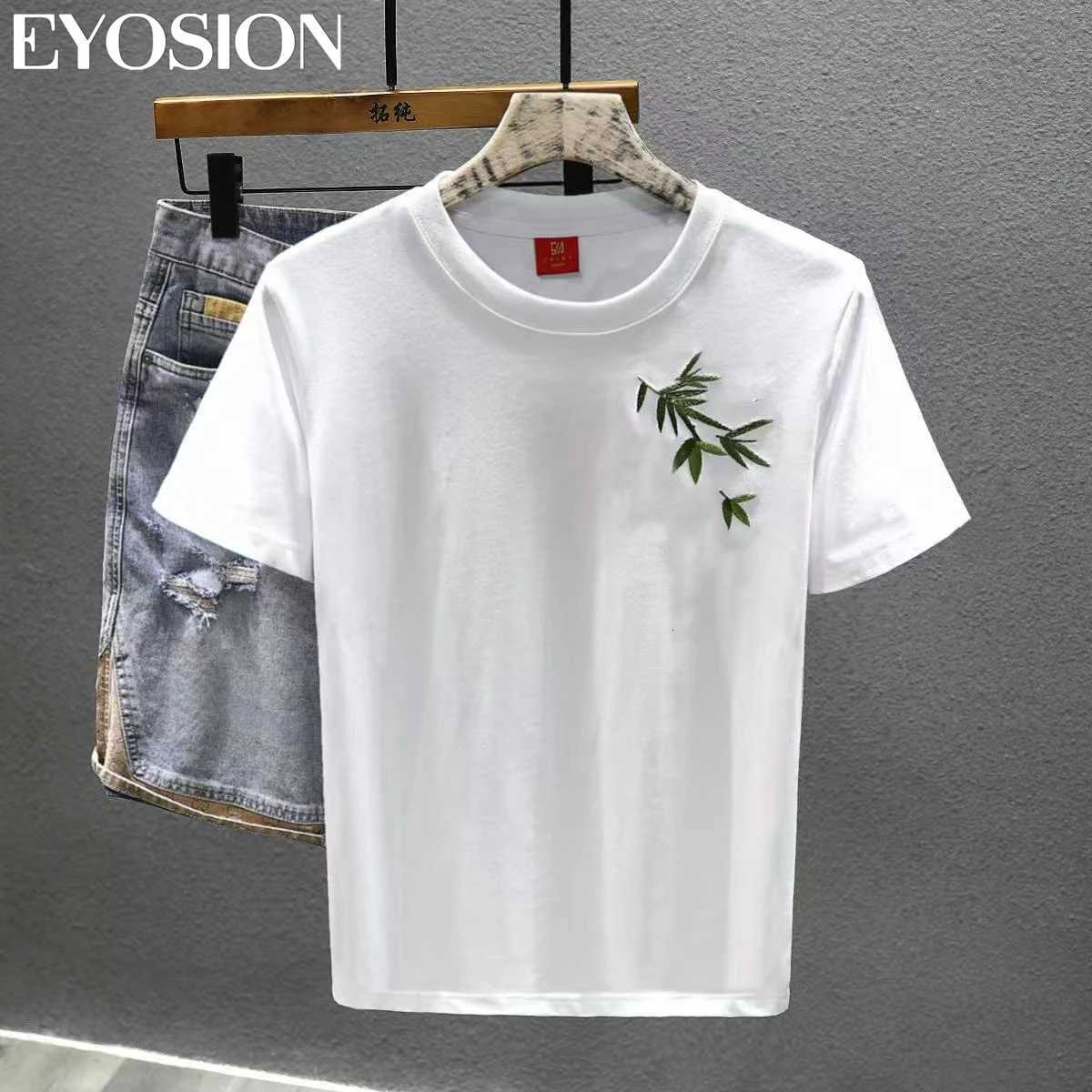 New Summer T-shirt for Mens Retro Chinese Bamboo Embroidery Print Casual Short Sleeve Slim Fit Round Neck Tee Top Plus Size C260326
