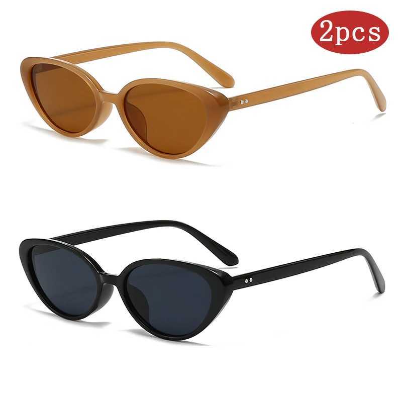 2pcs Rivets Brown Fashion Cat Eye Sunglasses for Women Brand Designer Sun Glasses Female Triangle Shades UV400 Purple Eyewear D260326