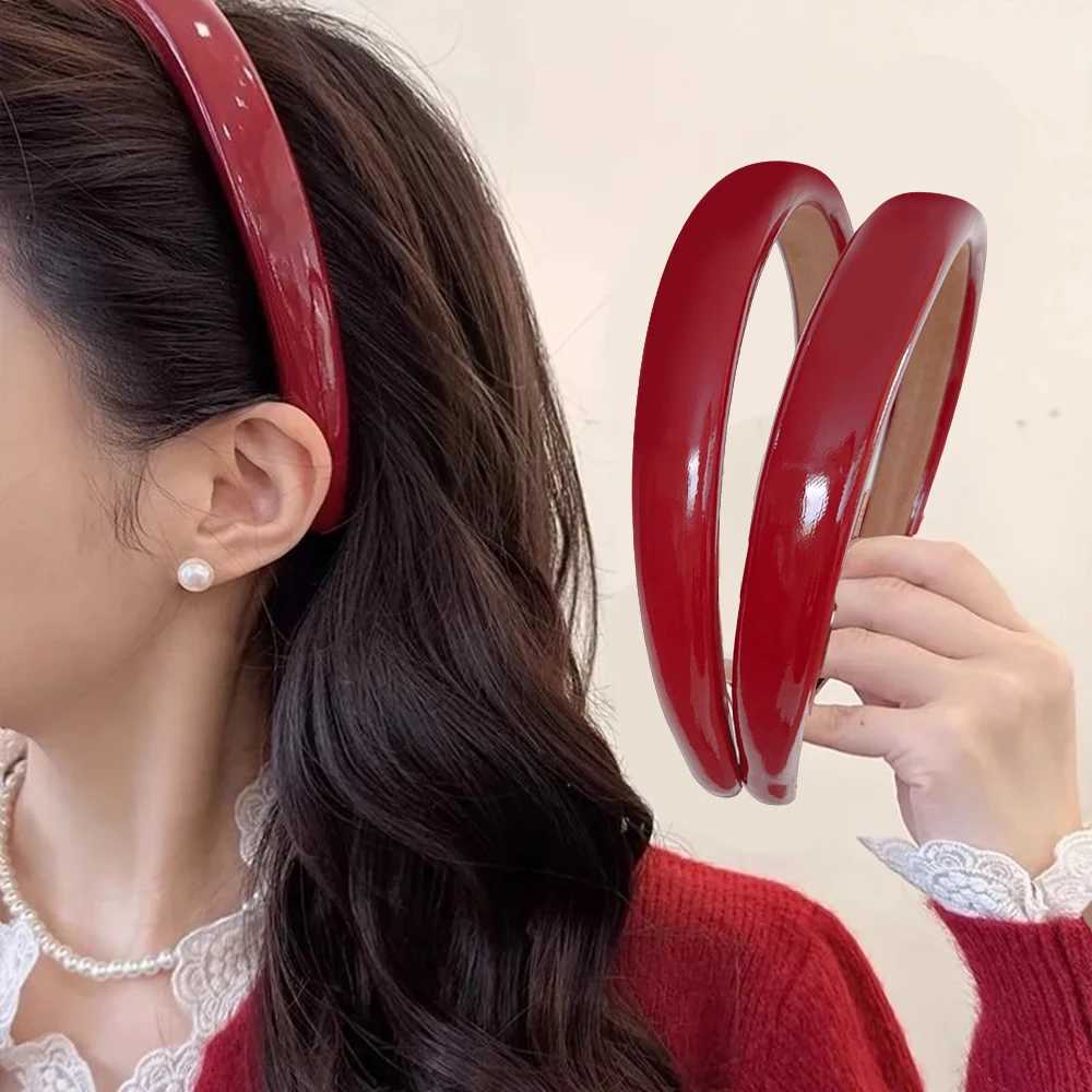 Retro Red Leather Sponge Headband for Woman Fashion Temperament Hair Hoop Wash Face Hair Band Female Party Hair Accessories Gift D260326