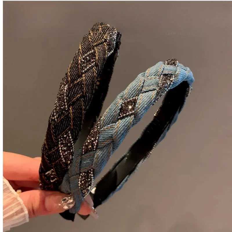 Demin Headband High-end Elegant Retro Light Rhinestone Denim Hair Accessories Braided Headband Fashionable Simple Hairband D260326