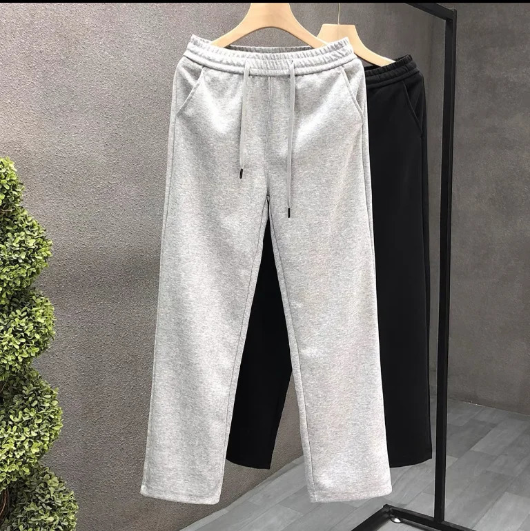 Cotton Gray Straight Leg Sweatpants Mens Womens Trendy Thick Sports and Leisure Pants Spring and Autumn Versatile Pants 260325
