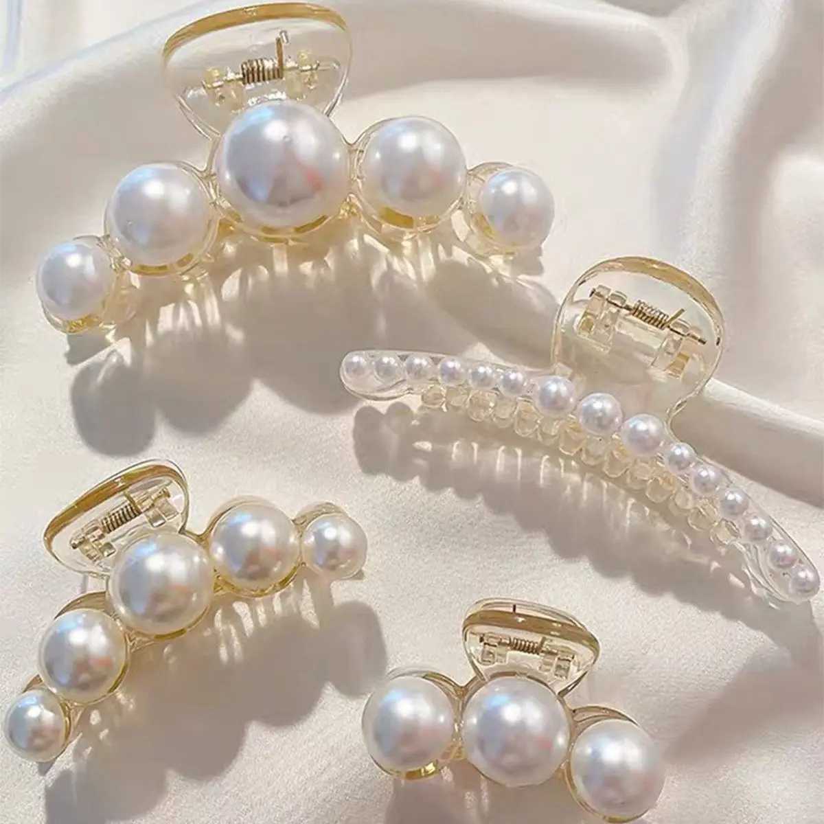 Half-Up Hair Metal Small Side Hair Clip Imitation Pearl Texture Elegant Back of the Head Shark Clip Hair Accessory H260326